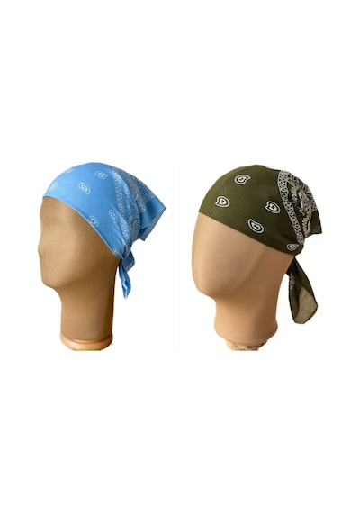 Pamuklu Klasik Desen Unisex 2li Bandana Seti Renkli Bandana Etnik Desenli A Kalite Bandana Mavi - Haki