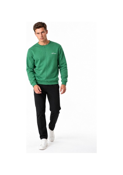 Hk Premium Sweatshirt Bisiklet Yaka Hk Premium Logolu Erkek Basic Yeşil