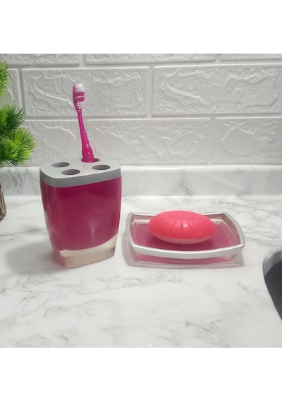 Sıa 2 Li Banyo Seti.Gri Pembe Model Poliresin Gri - Pembe