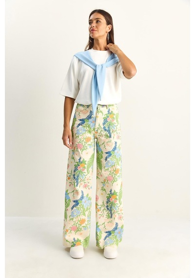 Shade Kadın Vintage Desen Yüksek Bel Denim Pantolon Dp251033 60286008 - Krem-yeşil