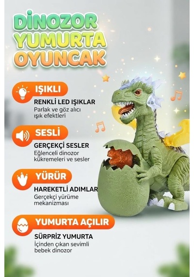 Işıklı Sesli Yürüyen Hareketli Kanatlı Sürpriz Yumurtalı Elektronik Ejderha Oyuncak 30 Cm