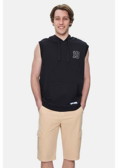 Ucla Hewıtt Siyah Nakışlı Sıfır Kol Sweatshırt Oversize Erkek Sweatshirt Siyah