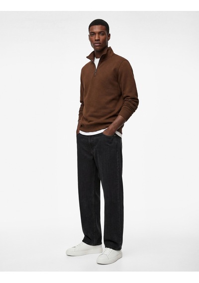 Koton Uzun Kollu Şardonlu Basic Yarım Fermuarlı Sweatshirt Kahverengi 6wam70016mk Kahverengi