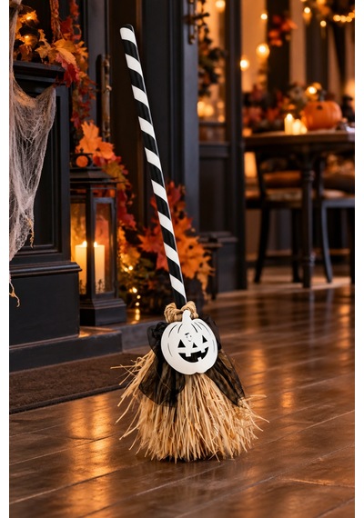 Halloween Cadılar Bayramı Dans Eden Yürüyen Süpürge Sesli Işıklı Beyaz Balkabağı Dekoru 79 Cm Diğer