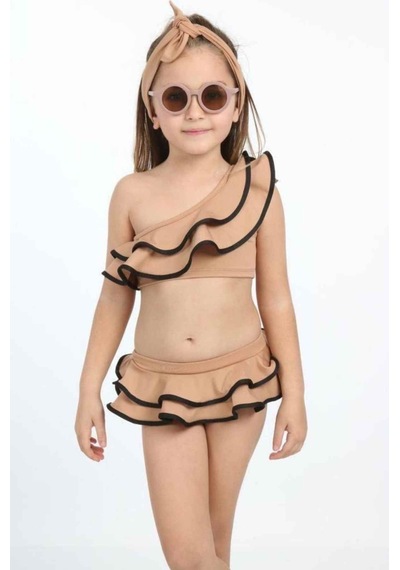 Miniğimin Cicileri Volanlı Kız Çocuk Bikini -kahve Acı Kahverengi