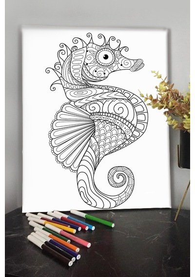 Deniz Atı 40x30cm Çocuklar Için Özel Boyanabilir Tablo Mandala Tablo Kalem Hediyesi Yoktur.