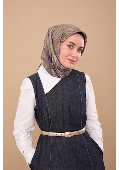 Silk Home Twill İpek Eşarp 11484-46 Yağ Yeşili, Morcivert, Mor, Lila, Yeşil