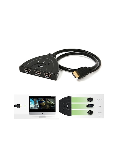 3 Port Kablolu Hdmi Switch Çoklayıcı Çoğaltıcı Splitter