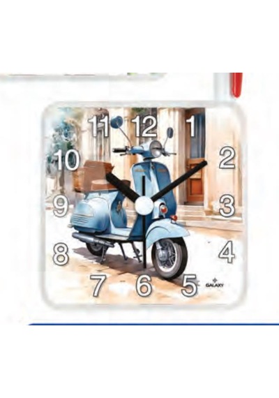 Galaxy Mıknastıslı Nostaljik Motorsiklet Eskitme Desenli Buzdolabı Saati Kare 10 X 10 Cm Sarı