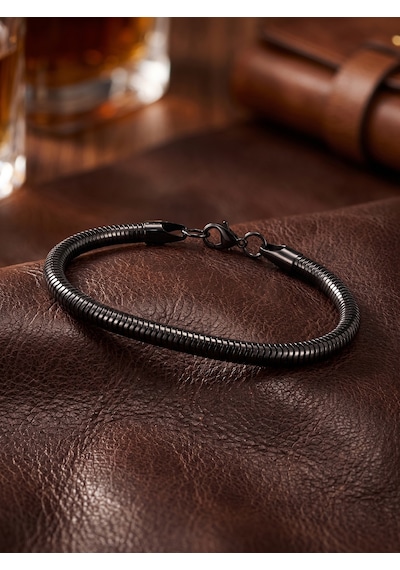 Spiral Örgü Erkek Çelik Zincir Hediye Maskülen Bileklik 6mm 01891 Siyah