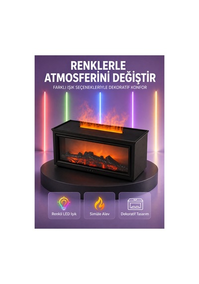 Şömine Görünümlü Hava Nemlendirici Renkli Led Işıklı Aroma Difüzörü Karışık Karışık