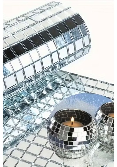 Buffer Kare Silver Cam Mozaik Fayans Çıkartmaları El İşi Kare Cam Fayans Kendinden Yapışkanlı Aynalı Dekor Panel 30x30 Cm