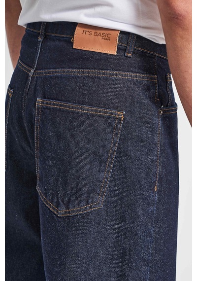 Itsbasic Erkek İndigo Renk 7w5-50 Tt25 Relaxed Baggy Fit İç Boy 80cm Rahat Kesim %100 Koton Denim Jean