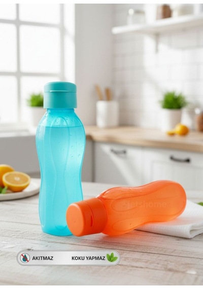 2'li Suluk Seti Bpa Free Ofis-spor-okul Matarası Pp-5 Mavi Turuncu 750 Ml Turuncu Plastik Diğer