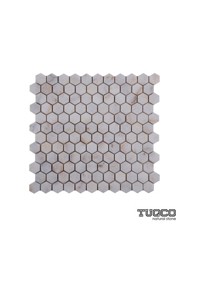 Tuqco Doğaltaş 1'' Hexagon Golden Eskiitme Mermer Mozaik