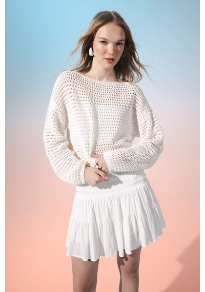DeFacto Coool Regular Fit Kroşe Kazak D5126AX24HSER105 Ekru