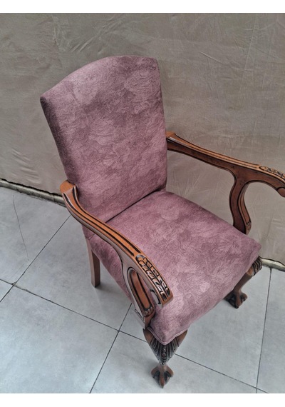 Sandalye Berjer Bengi 90619 Model Aslan Ayak Oymalı Gölge Desen Ceviz Boyalı 1 Adet Gül Altın