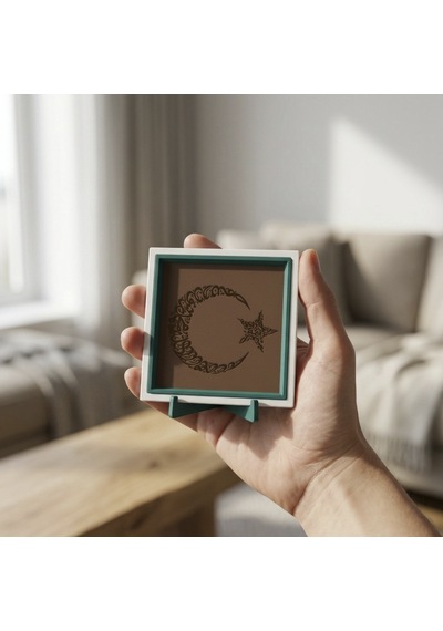 Hilal Ve Yıldız Formunda Kelime-i Tevhid Dekoratif Obje, Manevi Değeri Yüksek Şık Hediye 10x10 Cm
