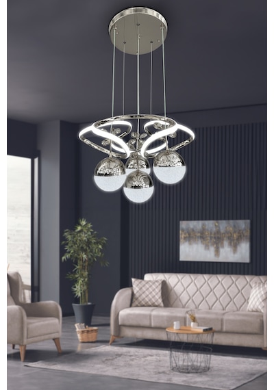 Dron 3 Renk Modern Sarkıt 4 Toplu Led Avize Powerled Ledli Avize - - Kumandasız / Krom Krom