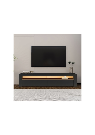 Batı Led Işıklı 2 Kapaklı Tv Sehpası 150 Cm Minimal Tasarım Antrasit