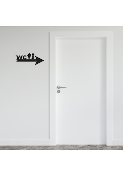 Cajuart Siyah Ahşap Ok Üzeri Erkek Kadın Wc Tuvalet Yönlendirme Uyarı Levhası