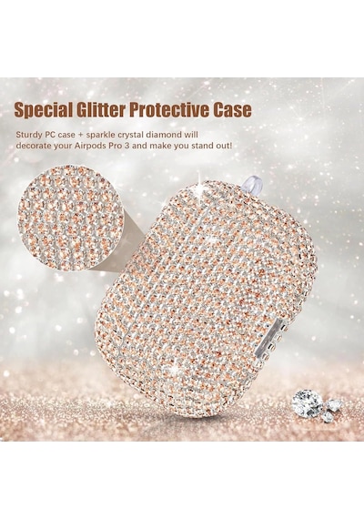 Caseonn Kılıf Kristal Taşlı Parıltılı Rose Gold Rose Gold Apple Airpods Pro 3 İle Uyumlu
