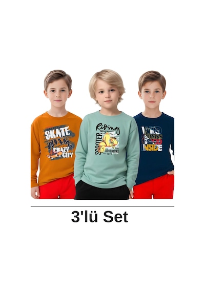 Panios Kids 3'lü Crazy City-scotter-ınside Baskılı Erkek Çocuk Sweatshirt Çok Renkli
