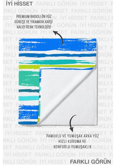 Çizgili Marine Modern Plaj Havlusu - Mavi Turkuaz Akdeniz Stil Hızlı Kuruyan Mikrofiber Havlu Kuru Esinti