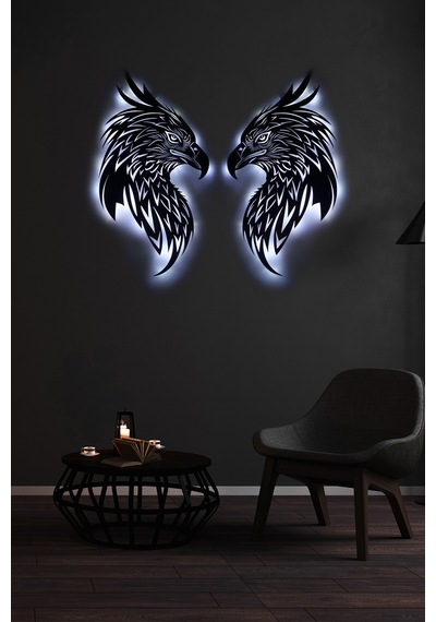 Led Işıklı Ikili Portre Kartal Figürlü Tablo Duvar Dekorlu Gece Lambası Beyaz - 737249157 Beyaz
