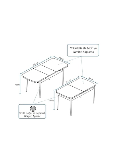 Zümra Serisi, 80x132 Açılabilir Beyaz Mdf Mutfak Masası, Yemek Masası Zümra Serisi, 80x132 Açılabilir Beyaz Mdf Mutfak Masası, Yemek Masası