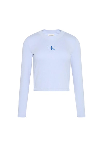 Calvin Klein Ls Monologo Baby Tee Kadın Mavi Uzun Kollu T-shirt-12034 Mavi