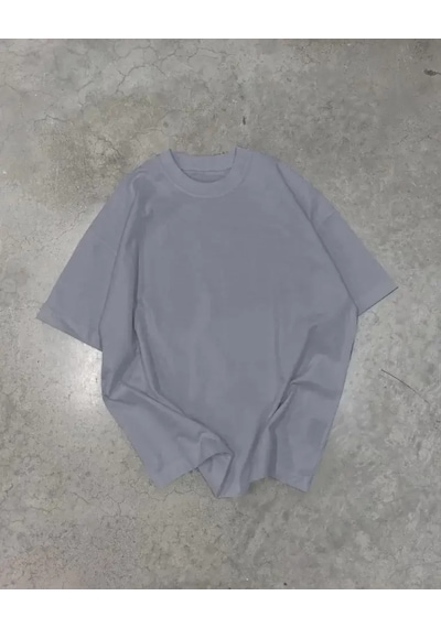 Unisex Basic Bisiklet Yaka Oversize T-shirt - Füme Füme
