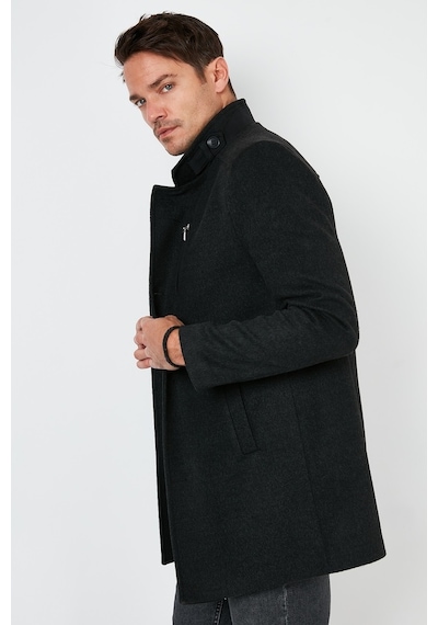 Buratti Slim Fit Düğmeli Dik Yaka Kaşe Erkek Kaban 5840099 Füme