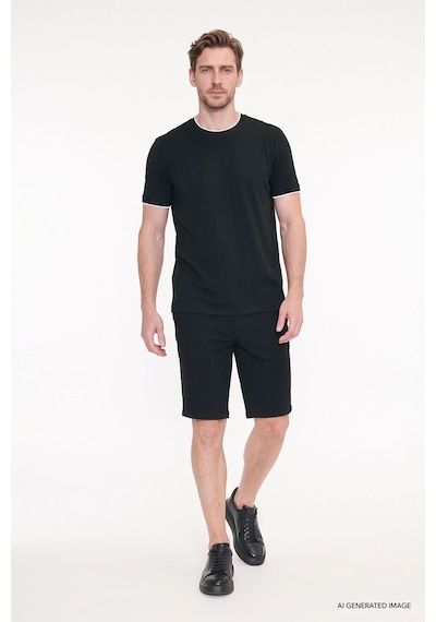Ac&co Erkek Sıyah Slim Fit Dar Kesim Yan Cepli Gofre Desenli Esnek Şort Siyah