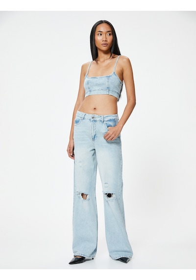 Koton Geniş Paça Yırtık Kot Pantolon Standart Bel Düğmeli - Bianca Wide Leg Jean Açık İndigo 4sal40472md Açık İndigo Koton Geniş Paça Yırtık Kot Pantolon Standart Bel Düğmeli - Bianca Wide Leg Jean Açık İndigo 4sal40472md Açık İndigo