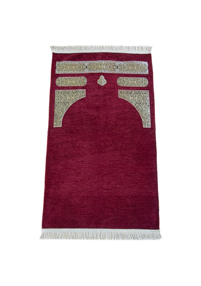 Kabe Desenli Örgü Püsküllü Şönil Seccade Kırmızı Kırmızı