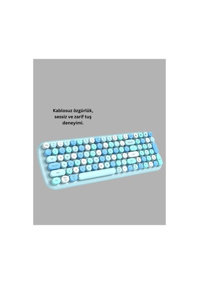Retro Daktilo Stilli Kablosuz Klavye Mouse Seti Sessiz Ve Şık - Hs08371023-1952 Renkli