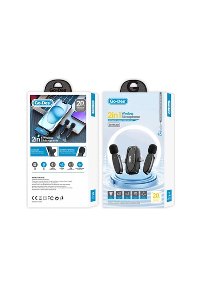Kablosuz Yaka Mikrofonu Type-c Ve Lightning Portlu Go Des Gd-ws303 2in1 Siyah