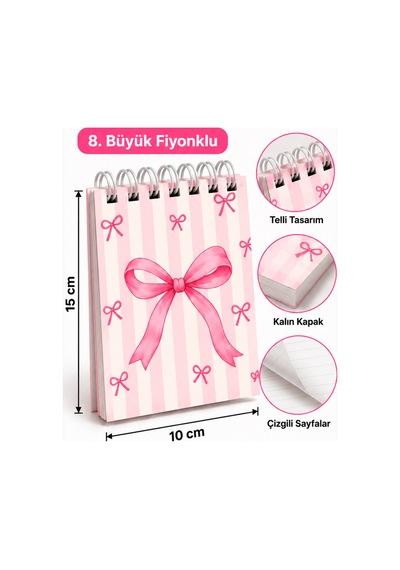 Büyük Fiyonk Modeli-15 10 Cm Spiralli Bloknot 40 Yaprak 80 Sayfa Çok Renkli