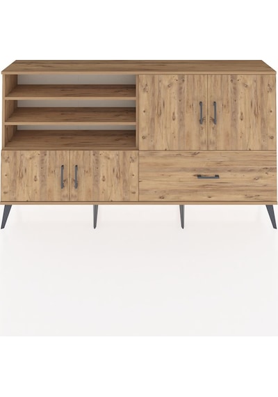 Arges Konsol 5 Raflı Tek Çekmeceli 4 Kapaklı 176x30x99 Çam-çam Çam-çam