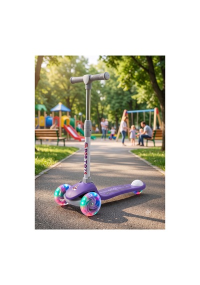 Gtpro Çocuk Scooter Katlanabilir 3+yaş 3tekerli Led Işıklı 50kğ Kapasite Mor