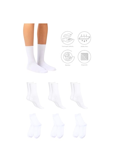 Saysez Bambu Kadın Lastiksiz Beyaz Soket Dikişsiz Premium Çorap 3'lü Pkt Beyaz