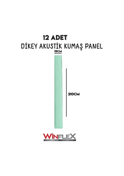 Akustik Kumaş Kaplı Dikey Panel 15x210cm - 12 Adet Su Yeşil Renk