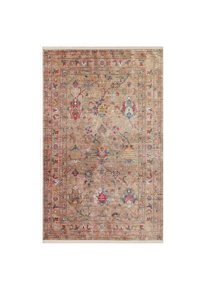 Anatolia Atk08 Floral Desenli Bej Vintage Salon Halısı Kaymaz Makinede Yıkanabilir