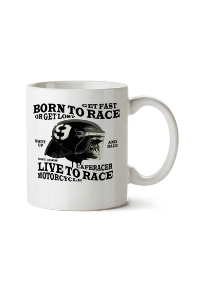 Cafe Racer Born To Race İki Tarafı Baskılı Kupa Bardak Çok Renkli
