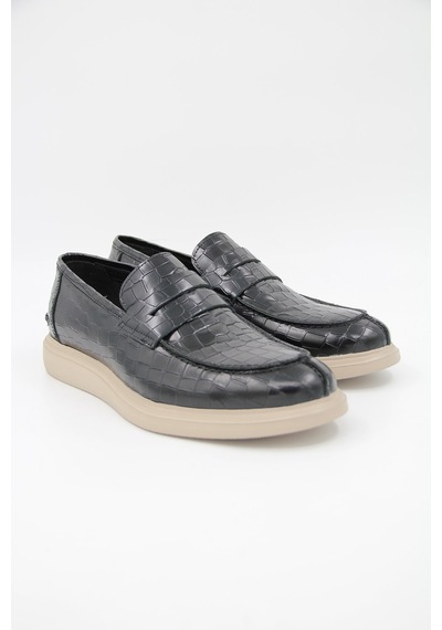 Freefoot 226825 Erkek Casual Ayakkabı - Siyah Croco Deri Siyah