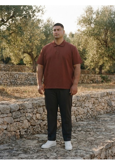Maccali Erkek Bordo Büyük Beden Bol Basic Polo Yaka Tişört