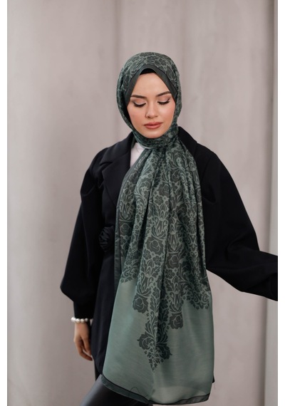 Mimiyum Nevra Desen Soft Şal Dumanlı Yeşil