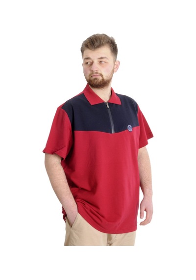 Mode Xl Büyük Beden Erkek T-Shirt Polo Fragmented 23325 Bordo 001