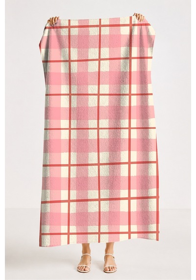 Pembe Ekose Kareli Plaj Havlusu-modern Picnic Stil Hızlı Kuruyan Mikrofiber Havlu Havuz Deniz Banyo Keten İncisi